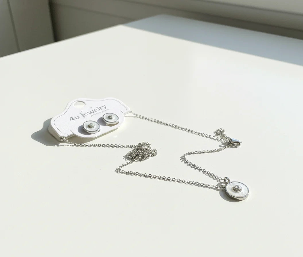 Crystal Donut Circle Pendant & Stud Set