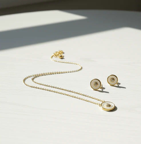 Crystal Donut Circle Pendant & Stud Set